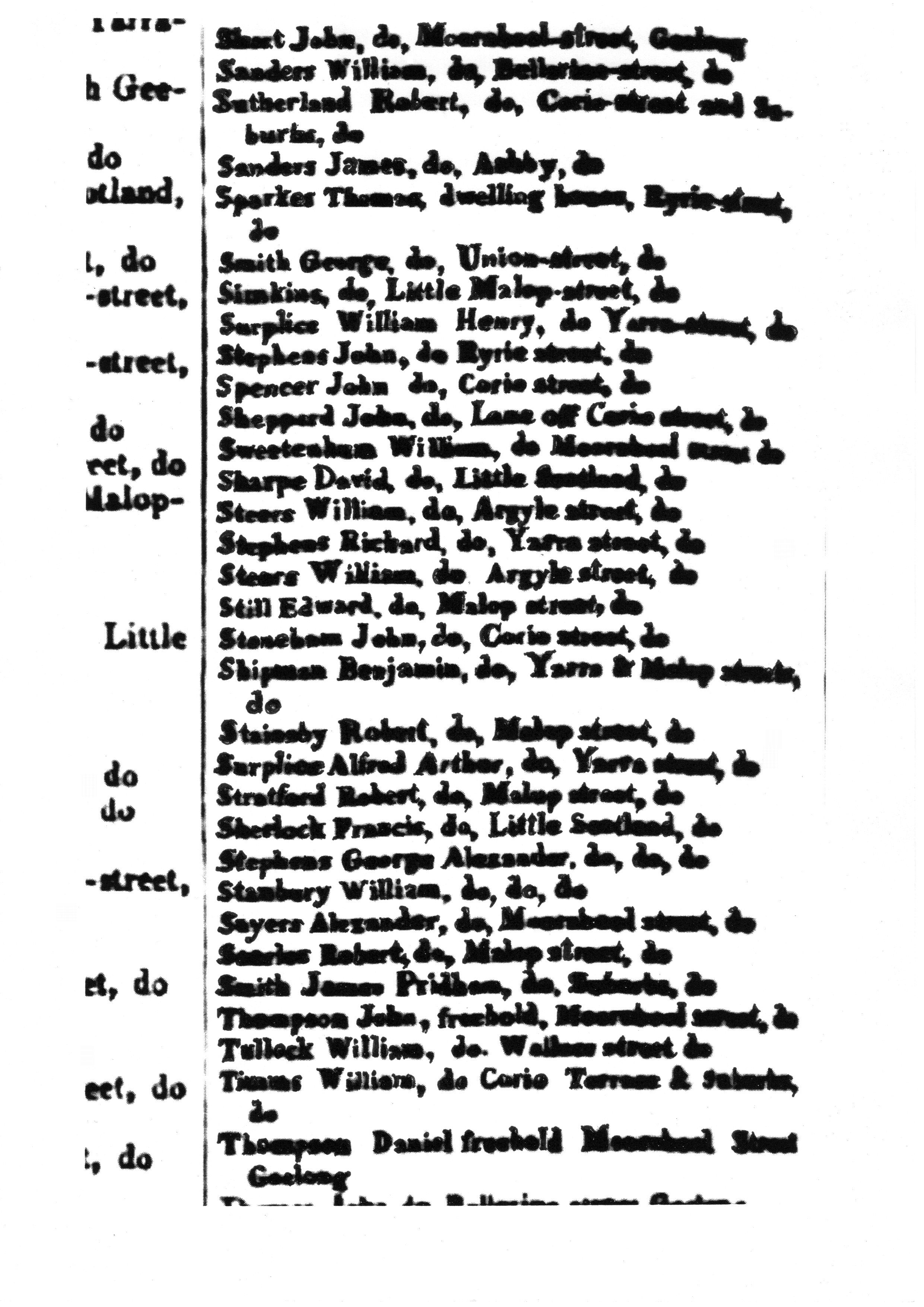 [1850 Electoral Roll of Geelong]